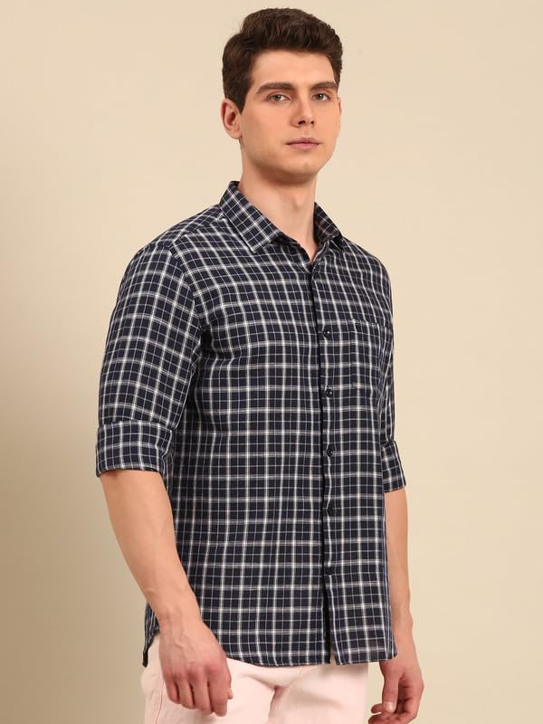 Image of Linen Club Men's Linen Rich Checked Contemporary Fit Full Sleeve Casual Shirt