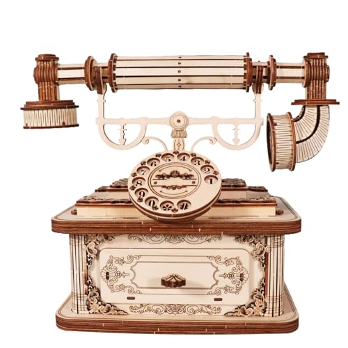 Puzzle 3D en bois rétro téléphone adulte kit de construction vintage décoration sans colle puzzle mécanique cadeau pour hommes femmes