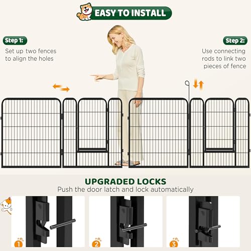 Image of Yaheetech 32 inch H 12-Panel Extra Wide Dog Playpen w /Door for Indoor Outdoor | Heavy Duty Metal Frame, Secure Latch Gate, Tool-Free Assembly, Portable For Yard RV Camping, Ideal For Small & Medium Pets