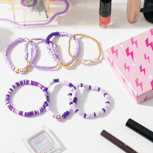 LieToi 7Pcs Preppy Heishi Bracelets for Women Girls - Surfer Bracelets Polymer Clay Stackable Disc Summer Beach Y2K Stretch Birthday Gift3