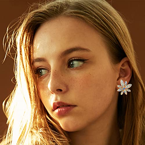 Flower Clip On Ab Crystal Earrings For Women - Perifairy Iridescent Anomalous Leaf Floral Rhinestone Gold Earrings Non Pierced Jewelry #TOP2