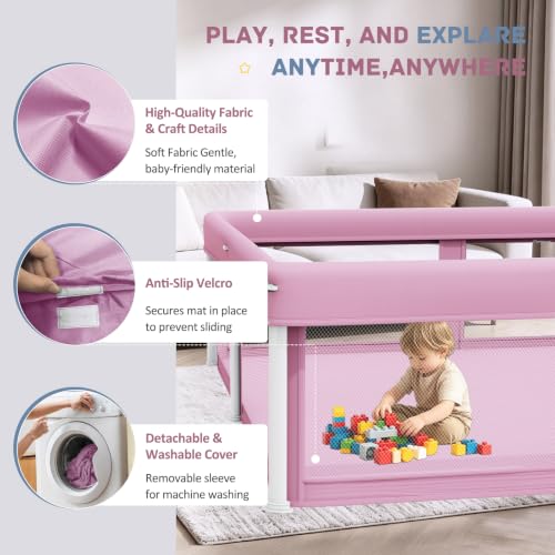 Image of TOREVSIOR Foldable Baby Playpen with Mat, 50 inchx71 inch F oldable P laypen for Babies and Toddlers, Indoor & Outdoor Kids Safety Play Pen, Portable Play Yard, Foldable Baby Playpen with 50 Ocean Balls