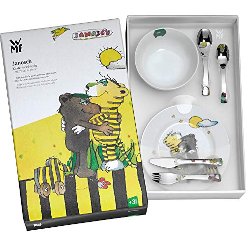 Foto von WMF Janosch Kinder Geschirrset 6-teilig, Kindergeschirr mit Kinderbesteck ab 3 Jahre, Cromargan Edelstahl poliert, spülmaschinengeeignet