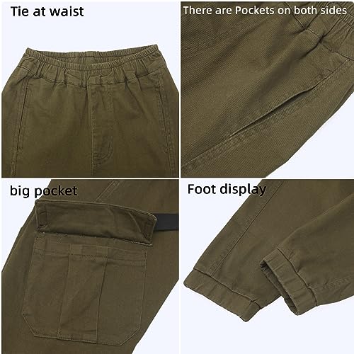 Image of Boys Cargo Pants Cotton Casual Pants Elastic Waist Hiking School Uniform Sweatpants Joggers