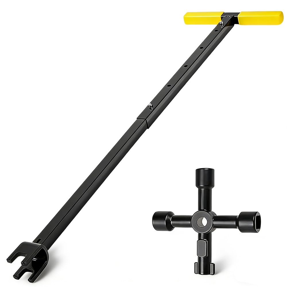 SGZIOO Water Meter Key Extendable, 16.9-37.2 Inch Adjustable Stopcock Key with 4 Way Utility Key, T Handle Curb Mains Water Key for Water Shutoff Faucets Valve Pipe