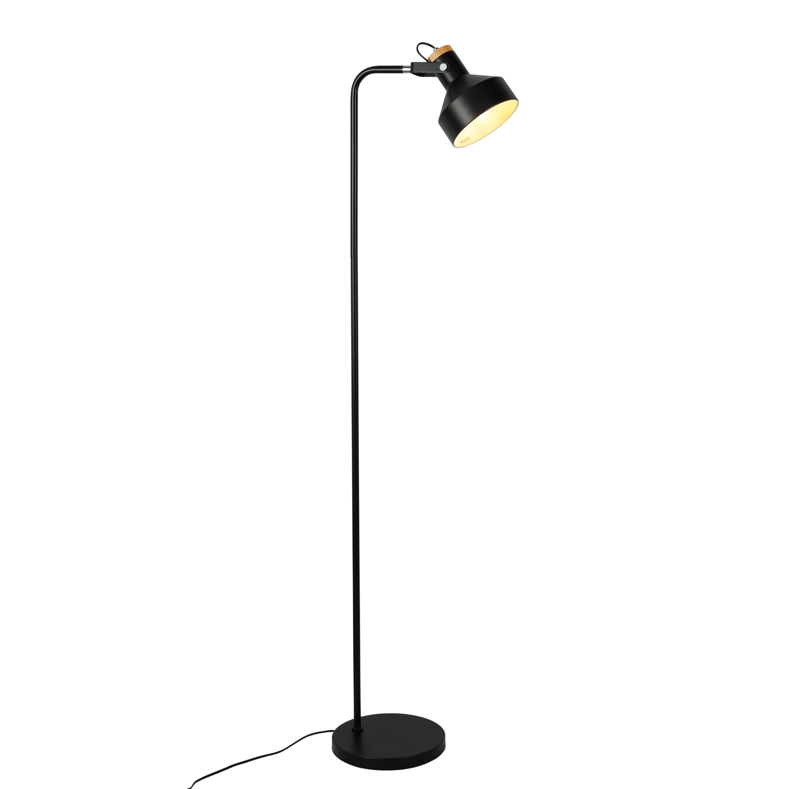 Tekled Black Tekled® Led Floor Lamp | Minimalist Adjustable Rotatable Lampshade With Wooden Accent | Replaceable E27 Edison Screw Bulb Holder | For Home Living Room Bedroom Reading Corners Workspaces