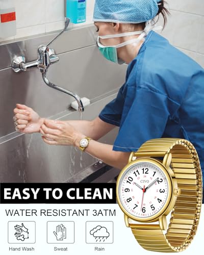 Image of CIVO Nurse Watches for Women Men: Analog Waterproof Watch with Second Hand Easy-Read Dial - Gifts for Nurses Doctors Medical Student
