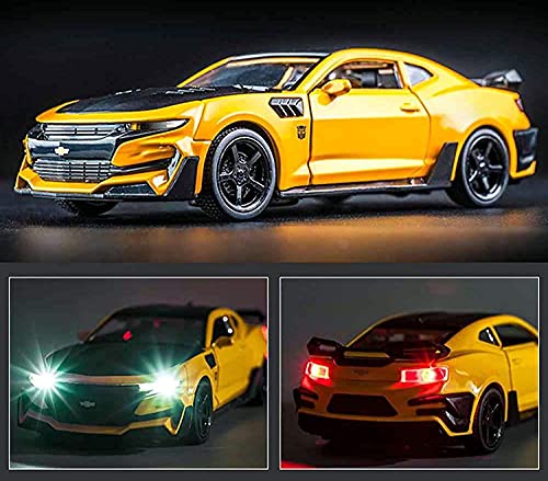 Image of 1:32 Scale Chevrolet Camaro Yellow Toy Car | Metal Pullback Diecast Car for Kids with Openable Doors, Sound, Light Effects Toy for Car Enthusiasts (Color As Per Available)