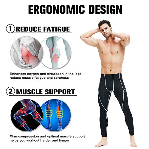 apollo walker Men\'s Compression Leggings Quick Dry Athletic Cycling Pants, Running Riding Tights Base Layer Bottoms Black - Thumbnail 2