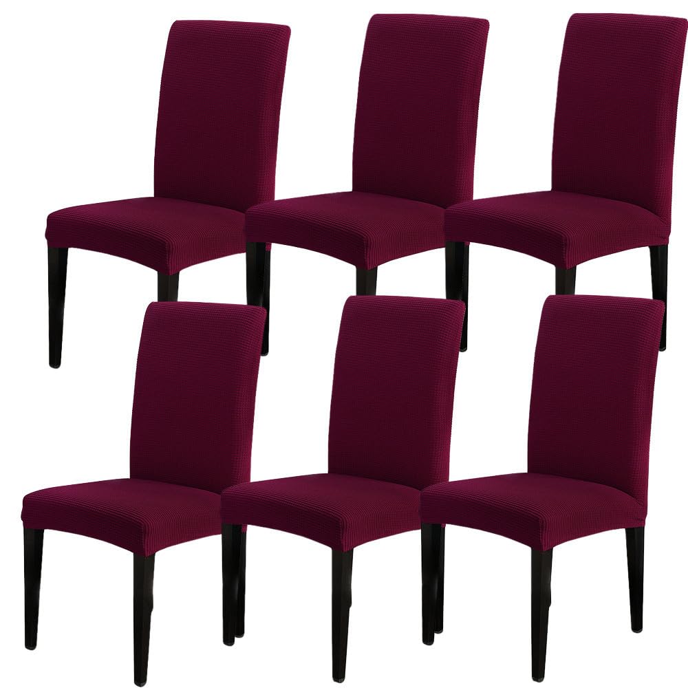 SearchI Chair Covers for Dining Room Set of 6, Stretch Jacquard Kitchen Parsons Chair Covers,Washable Spandex Dining Chair Slipcovers Seat Protector for Hotel,Banquet,Ceremony（Wine Red）