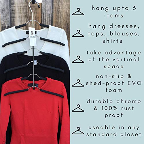 Closet Spice - 2 Pack - Strong Anti-Rust Chrome 6 Tier Blouse Tree, Non-Slip, Black Foam Padded, Space Saving, Flexible Swing Design For Easy-Slide, Multi-Tiered Clothes Hanger #TOP5