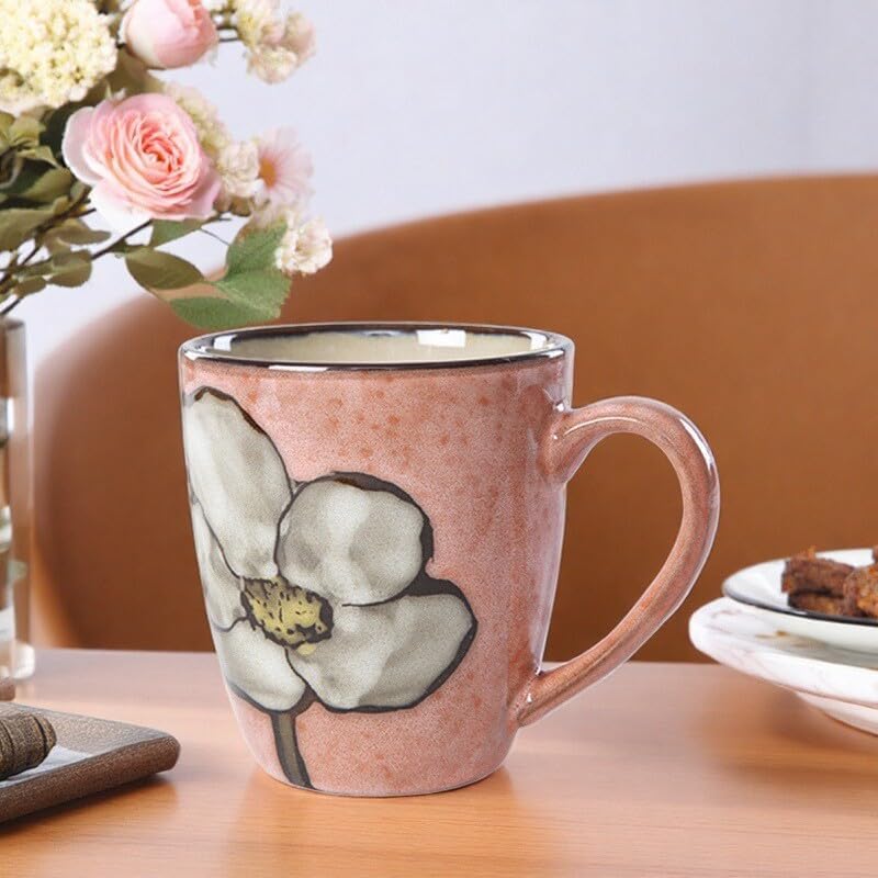 Miniatura 7 de (Juego de 4 tazas de café + 4 cucharas) de estilo vintage pintado a mano, taza de capuchino de cerámica de 12 onzas, tazas de té, tazas de café,