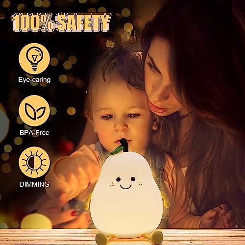 Image of One94Store Rechargeable Silicone Pear Night Lamp - Touch Control 7-Color LED Light for Kids' Bedroom, Romantic Decor, Valentine Day Gift, Love Gift for Her, Couple Gift