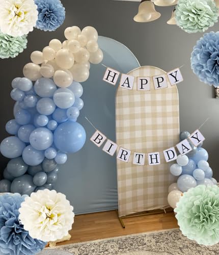 Image of Tissue Paper Pom Poms Kit Paper Flowers 12pieces for Baby Shower Wedding Bridal Bachelorette Birthday Party Decorations (Dusty Blue + Pastel Sage Green)
