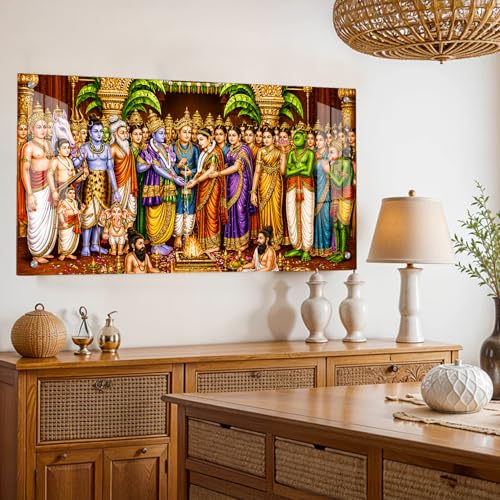 Image of Srinivas Kalyanam Wall Painting for Living Room | Tirupati Balaji Padmavati Wedding Acrylic Photo Frame | Vastu Painting for Home Decor Bedroom Wall Decoration (4MM Acrylic) (18x34 inch)