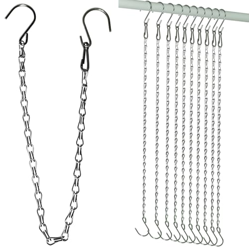 10 Pack SIL Storagehook Silver Hanging Chains with Hooks, Grow Lights Chain adjusable fit bird feeders for outdoors, Plant hanger indoor, Hanging Planter, Wind Chime, Pendant light, Christmas wreath