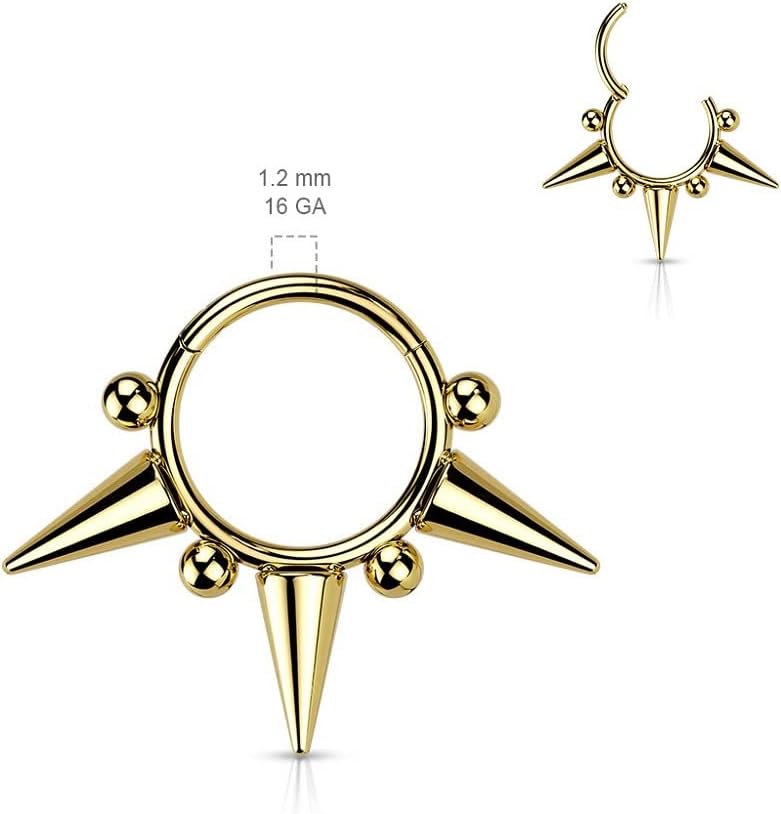 Pierced Owl 16GA Precision All 316L Stainless Steel Spikes and Balls Hinged Segment Ring - Image 2