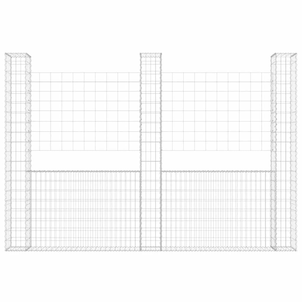 Gavión en forma de U con 3 columnas, hierro plateado, 260 x 20 x 200 cm | Estable gavión de hierro para jardín y exterior. Listo para usar como protección visual eficaz o muro de contención.