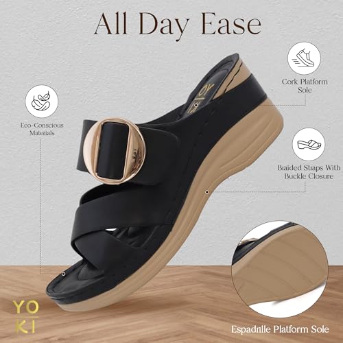 YOKI IRENA Wedge Sandals For Women With Crisscross Strap And Buckle - Open Toe Sandal With Cushioned Footbed & Womens Sandals Comfortable Dressy4