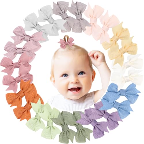 vobobe 24PCS 2inch Baby Girls Hair Bow Clips Fully Lined Bows Hair Pins Tiny Alligator Clips for Infants Toddlers - 12 Colors in Pairs (24pcs-Style A)
