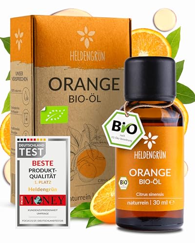 Heldengrün® BIO Orangenöl [100% NATURREIN] Kaltgepresst aus echten Orangen - Orangenöl zum Verzehr - Ätherisches Öl - Duftöl Orange Oil