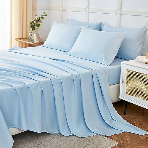 ILAVANDE King Size 6 Piece Bed Sheets Set Baby Blue - 1800 Series Microfiber Deep Pockets Wrinkle & Fade Resistant 5-Star Hotel Sleeping Experience