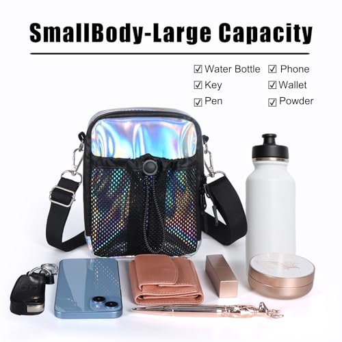 Geestock Small Crossbody Bag for Women Trendy, Holographic Mini Messenger Bag Shoulder Phone Purse with Water Bottle Pocket4