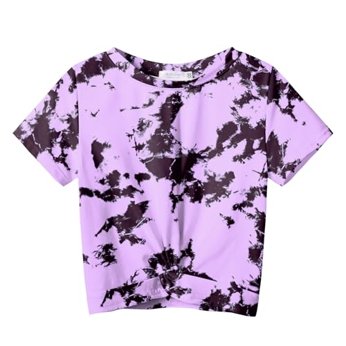 Image of Arshiner Girls Casual Tie Dye Short-Sleeve T-Shirt Cute Print Summer Blouse for Girls Twist Front Tunic Tee Tops