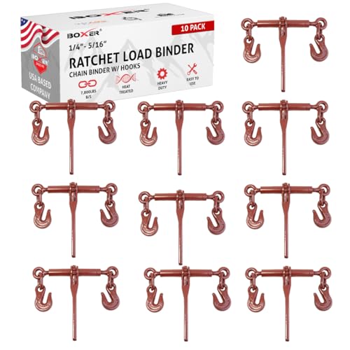 Image of BOXER 10 Pack Heavy Duty Ratchet Chain Load Binder with Forged Grab Hooks, inch - 5 /16 inch - Chain Binder Tie Down - 2,600lbs WLL