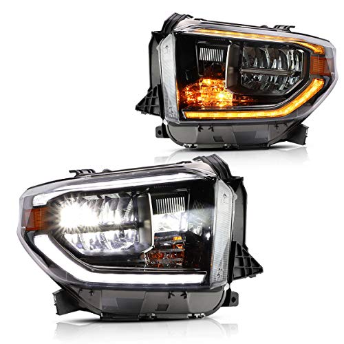 VLAND LED Headlights Compatible for Toyota Tundra Pickup 2014 2015 2016 2017 2018 2019 2020 2021 with Sequential Turn Signals Fiber Optic DRLs YAA-TDR-2045 Chorme