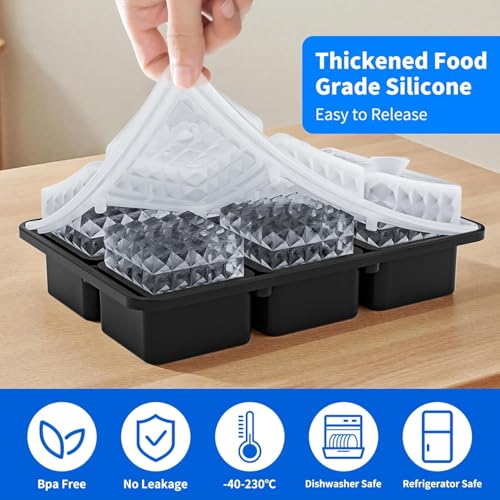Image of Premium Large 3D Crystal Square Ice Cube Tray, Silicone Molds for Chilling Drinks, Chocolates, Juice, Jelly and Many More. (Black)