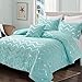 Aqua Comforter Set Queen Size, Metallic Teal and Silver Bedding Set, 4 Piece Lightweight Microfiber Comforter for Teen Girls Women (2 Pillow Shams + 1 Decorative Pillow Shams)
