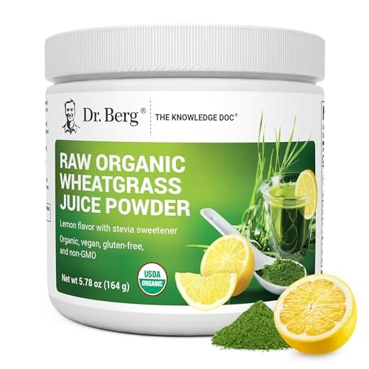 Dr. Berg's Raw Wheatgrass Juice Powder (60 Servings) - USDA Certified Organic Wheatgrass Powder w/Chlorophyll, Trace Minerals & Natural Enzymes - Ultra-Concentrated - Lemon Flavor w/Stevia 1 Pack