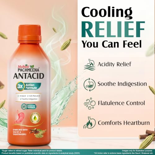 Image of Multani Pachmeena Antacid Digestive Syrup | Sugar Free | Helps Relieve Indigestion, Acidity & Gas | Ayurvedic Digestive Support | 200 ml