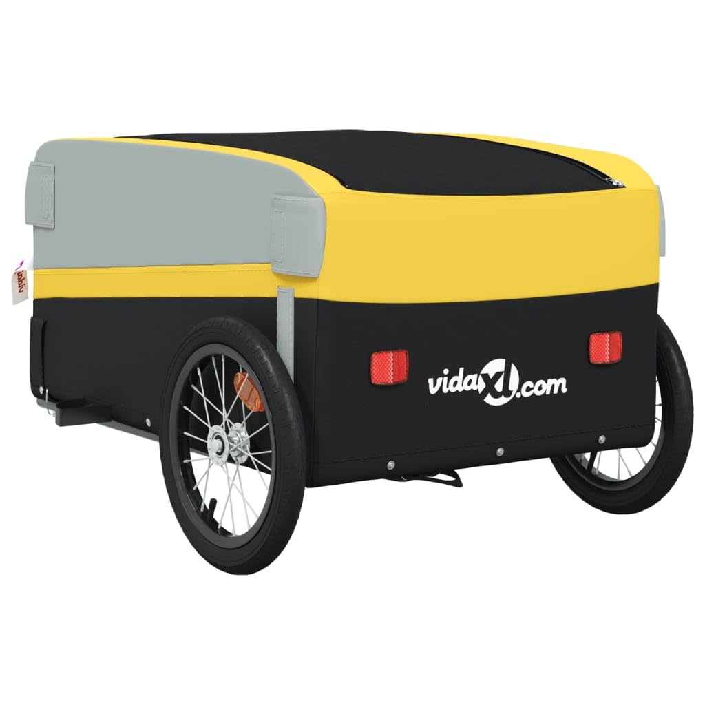 Remolque para bicicleta de hierro negro y amarillo de 45 kg, remolque de carga para bicicletas, remolque grande para carga de bicicletas, carrito de almacenamiento de carga para bicicletas, portaequ