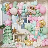 Christmas Nutcraker Party Decorations,181Pcs Sweet Pink Green Balloon Garland Arch with Nutcracker Candy Lollipop Foil Balloons for Xmas Winter Holiday Birthday New Year Party Supplies
