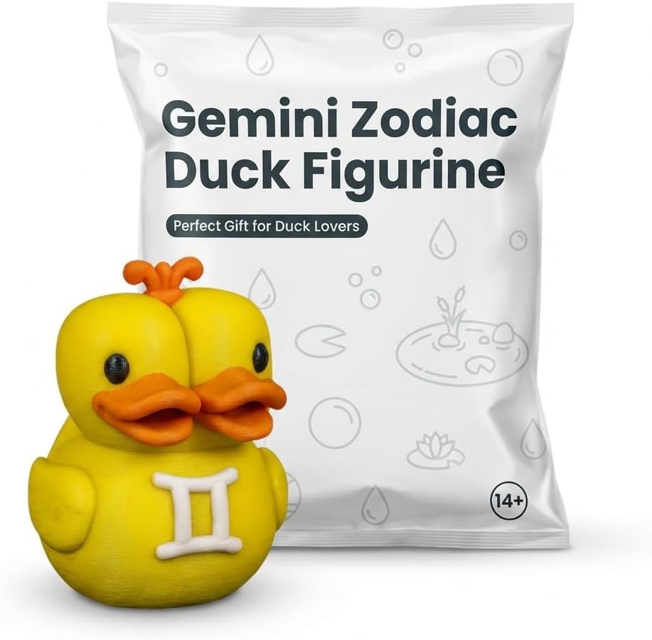 Gemini Zodiac Duck Collectible Figurine - Unique Dual-Headed Desk Decor for Astrology Lovers and Gift Display - 3D Printed in Canada