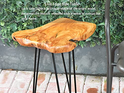 Effibuild Live Edge Side Table With Hairpin Legs, Natural Wood End Table, Nightstand For Bathroom And Living Room, 20 Inch Tall #TOP4