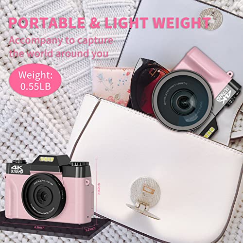 Vjianger 4K Vlogging Camera For Youtube 48Mp Digital Camera For Photography And Video With Flip Screen, Manualfocus, 16X Digital Zoom, 52Mm Wide Angle & Macrolens, 32Gb Tf Card, 2 Batteries(Pink) #TOP5