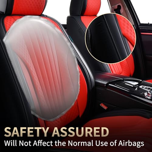 Image of FLORICH Car Seat Covers, Premium Leatherette Car Seat Covers Full Set, Breathable Car Seat Cushion Front Seats and Back, Automotive Seat Protectors for Sedans Cars SUV Trucks - Black&Red