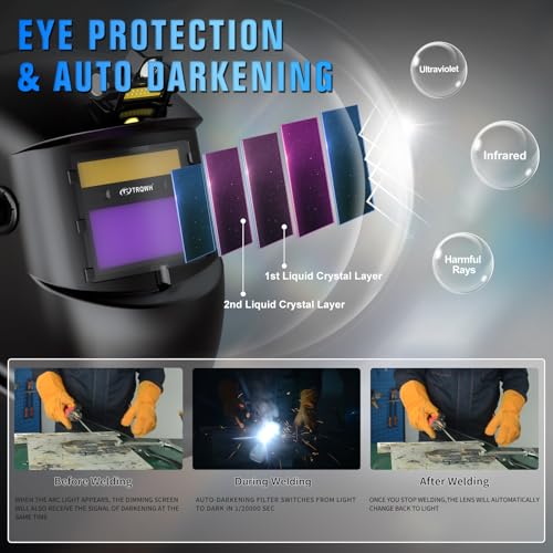 Image of TRQWH Welding Helmet with Light True Color Auto Darkening Welding Helmets for Men Solar Powered Welding Hood with 2 Arc Sensor Wide Shade 4 /9-13 for TIG MIG ARC Cool Welder Mask