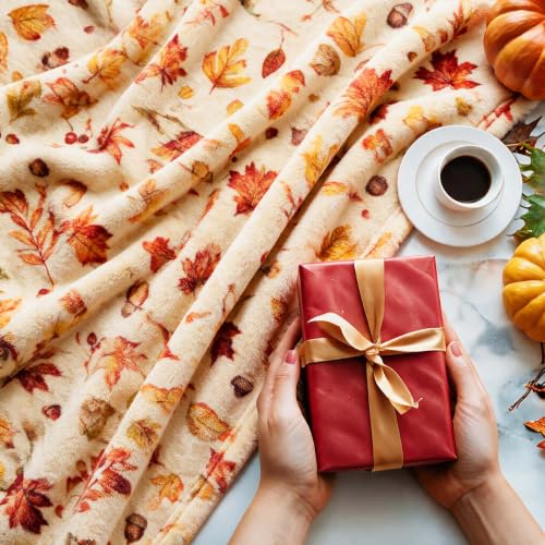 Manta de lanzamiento de otoño MixYoke con hojas de calabaza y franela a cuadros para sofá cama miniatura 6