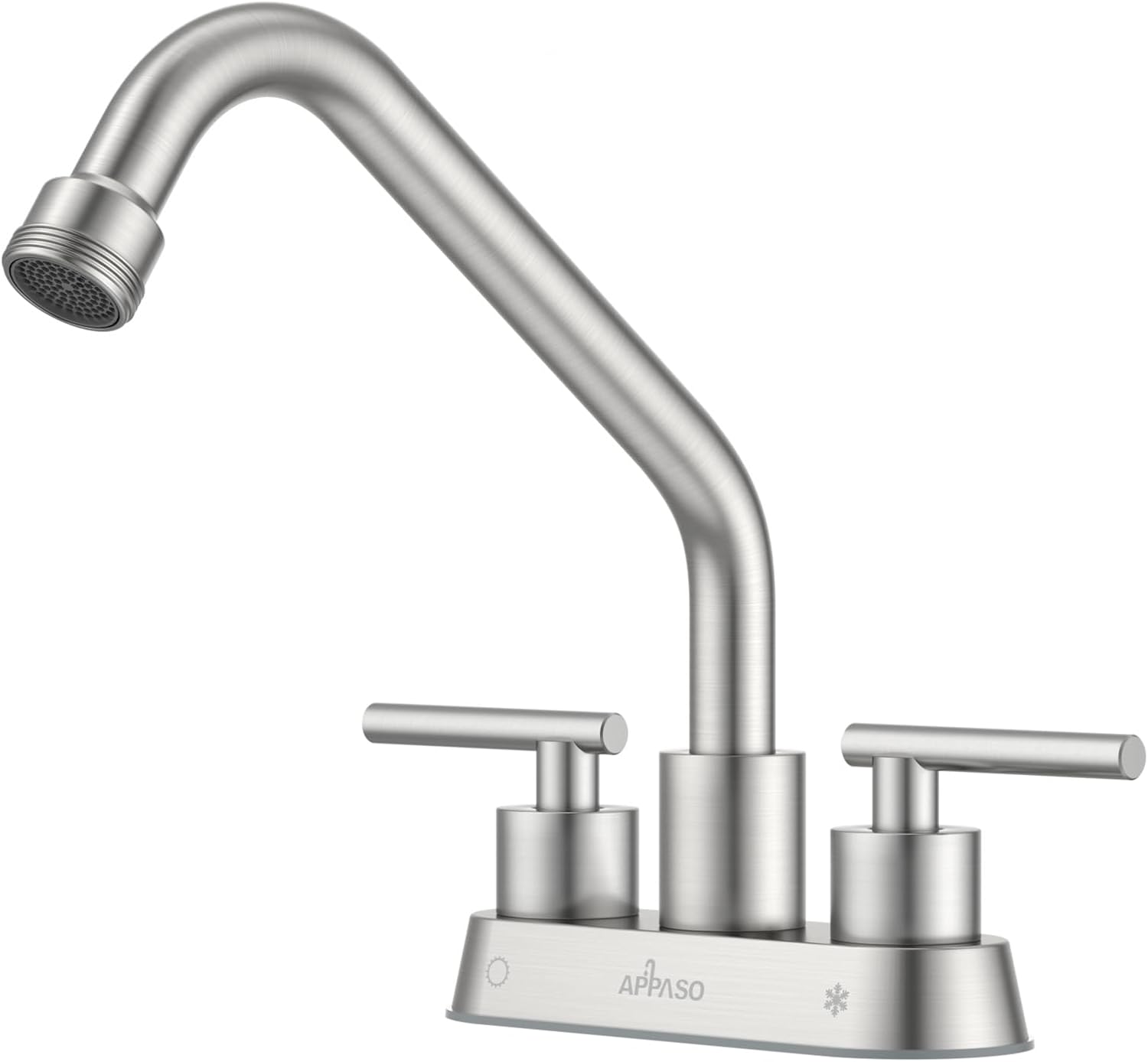 APPASO Utility Sink Faucet, Laundry Sink Faucet, 4 Inch Centerest Laundry Faucets for Utility Sink, NPT3/4 Thread End Spout for Garden, 2 Handle, Brushed Nickel Faucet for 2 or 3 Hole