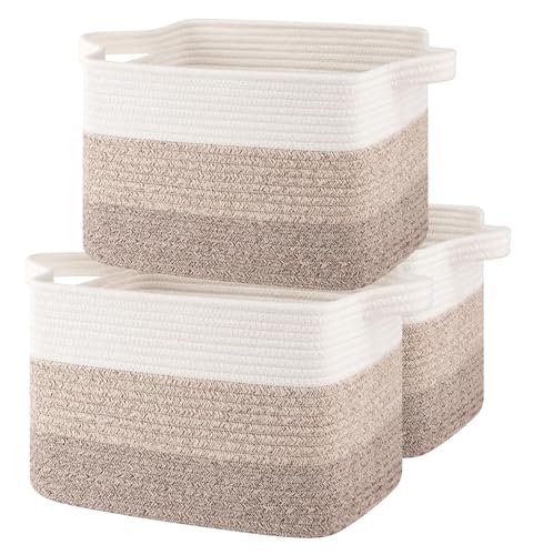Lot de 3 Paniers de Rangement en Tissu et Corde de Coton Tressée – Avec Poignées – Panier Rectangulaire pour Jouets, Linge, Salle de Bain ou Chambre...
