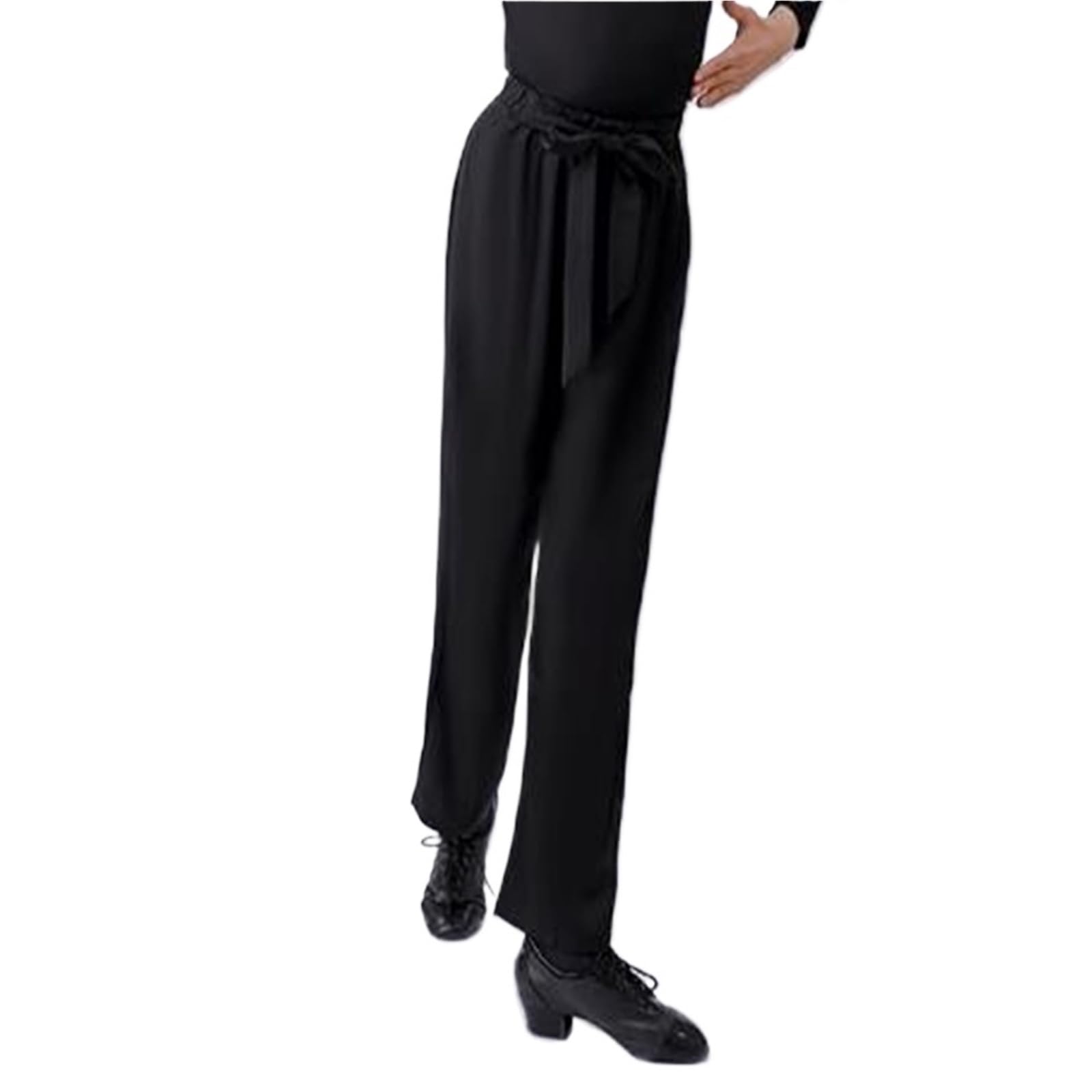 Latein Tanzhosen for Herren Khaki Farbe Junge Latein Tanzen Hose Gerade Barrel Kinder Rumba/Cha Cha/Samba Dancewear Racing Schnürhose(Black,150CM)