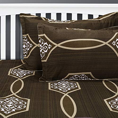 Image of Swayam Mercerized Pure Cotton Double Bedsheet with 2 Pillow Covers | Size 90 x 108 inch | 250 TC | Ethnic Motifs Design | Soft Breathable Bed Sheet | Comfortable & Durable for Bedroom - Dark Brown