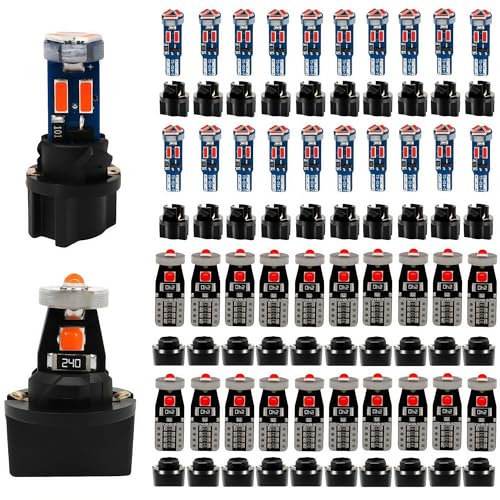 Image of WLJH 40 Pack Red T10 T5 LED Bulbs with Twist Sockets, 194 168 W5W 2721 74 | 4014 SMD, 300lm, Polarity-Free, Dimmable, for Dash Gauge Lights, Instrument Cluster, HVAC, Interior Dome Map, License Plate