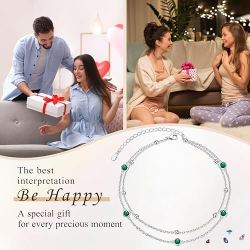 Image of Flyow Anklet for Women S925 Sterling Silver Adjustable Foot Beaded Heart Charm Ankle Bracelet Anklets Jewelry