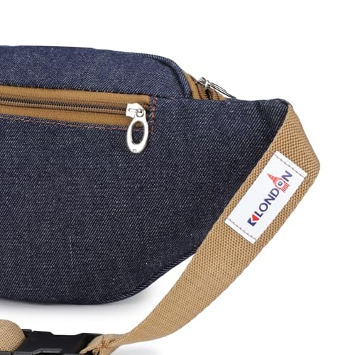 Image of K London Stylish Denim Blue Waist Bag Elegant Style Travel Pouch Passport Holder with Adjustable Strap(2146 Denim Blue)