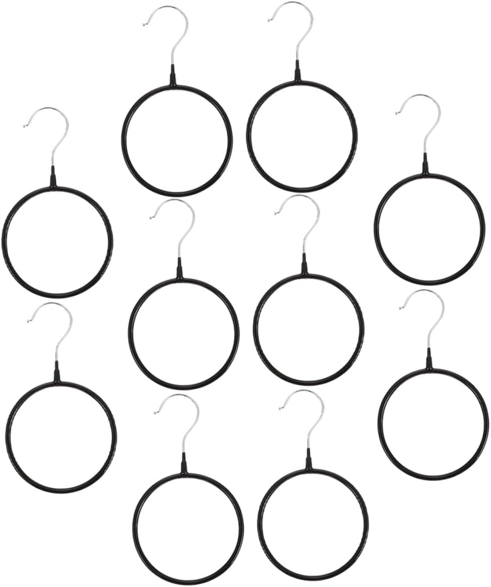 10pcs Scarf Organizer Rings Black Metal Scarf Holder Hangers with Plastic Coating for Closet Storage and Clothes Organization
